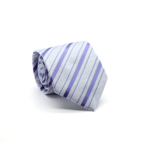 Ferrecci Mens Lavender/Purple Striped Pattern Necktie with Handkerchief Set
