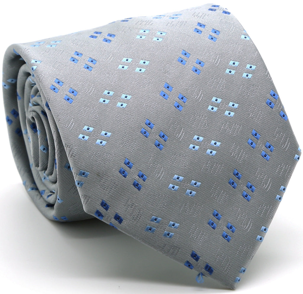 Mens Dads Classic Grey Geometric Pattern Business Casual Necktie & Hanky Set QO-1 - FHYINC best men