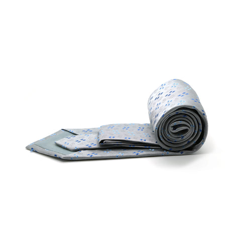 Ferrecci Mens Grey/Blue Geo Pattern Necktie with Handkerchief Set