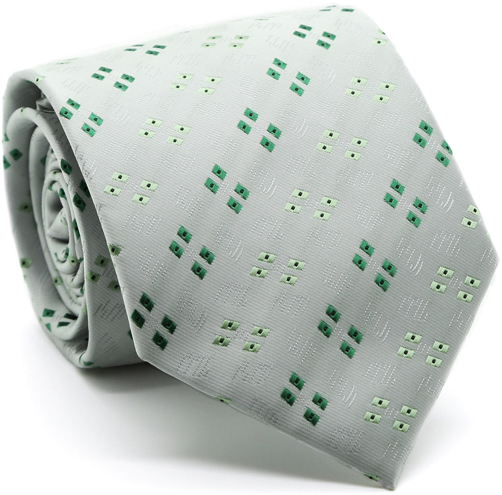 Mens Dads Classic Green Geometric Pattern Business Casual Necktie & Hanky Set QO-3 - FHYINC best men