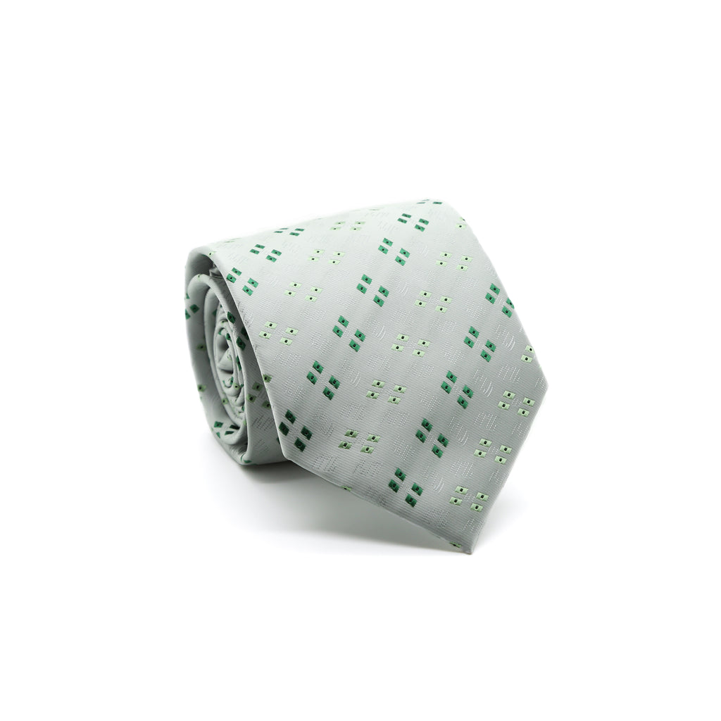 Ferrecci Mens Grey/Green Geo Pattern Necktie with Handkerchief Set - FHYINC best men