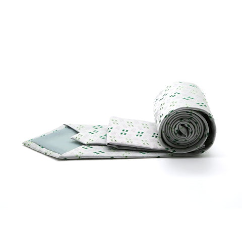 Ferrecci Mens Grey/Green Geo Pattern Necktie with Handkerchief Set