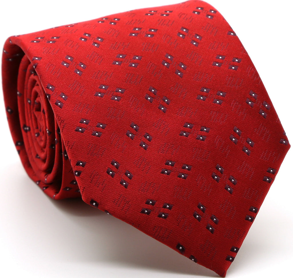 Mens Dads Classic Red Geometric Pattern Business Casual Necktie & Hanky Set QO-4 - FHYINC best men