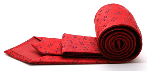 Mens Dads Classic Red Geometric Pattern Business Casual Necktie & Hanky Set QO-4