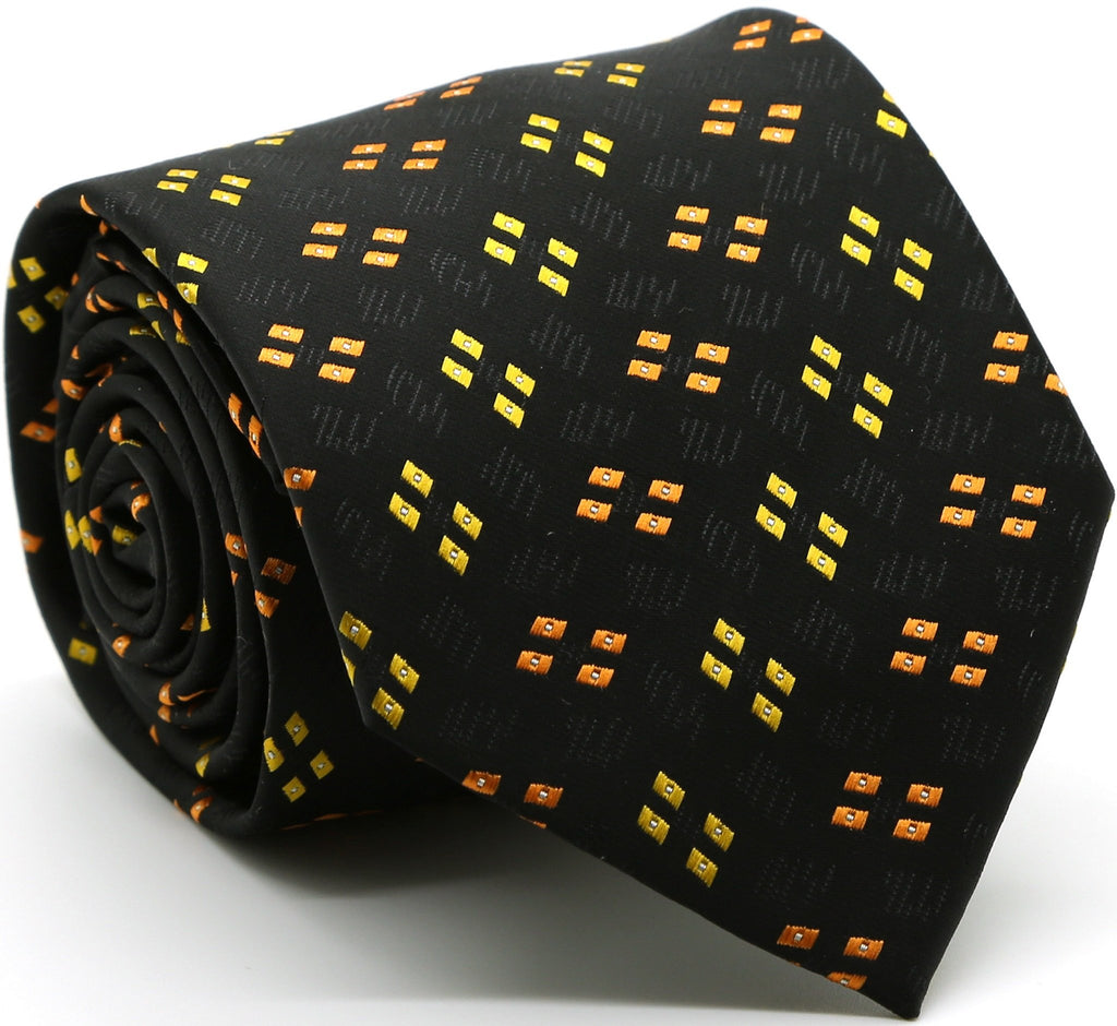 Mens Dads Classic Yellow Geometric Pattern Business Casual Necktie & Hanky Set QO-5 - FHYINC best men