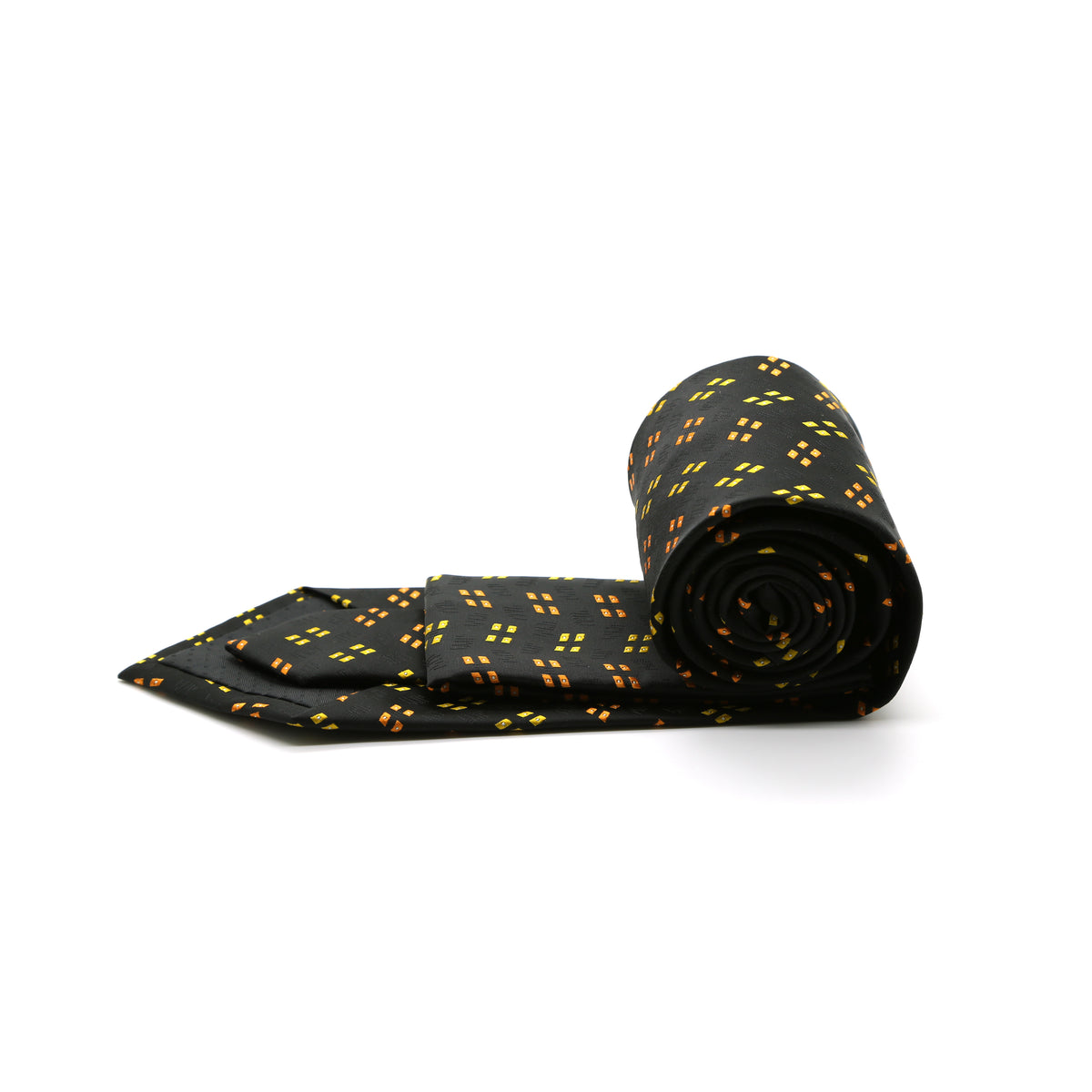 Ferrecci Mens Black/Yellow/Orange Geo Pattern Necktie with Handkerchief Set - FHYINC best men's suits, tuxedos, formal men's wear wholesale