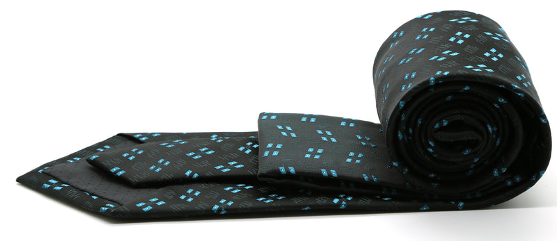 Mens Dads Classic Turquoise Geometric Pattern Business Casual Necktie & Hanky Set QO-6 - FHYINC best men's suits, tuxedos, formal men's wear wholesale