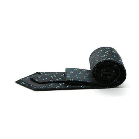 Ferrecci Mens Black/Turquoise Geo Pattern Necktie with Handkerchief Set