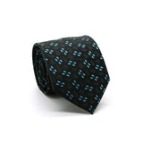 Ferrecci Mens Black/Turquoise Geo Pattern Necktie with Handkerchief Set - FHYINC best men's suits, tuxedos, formal men's wear wholesale