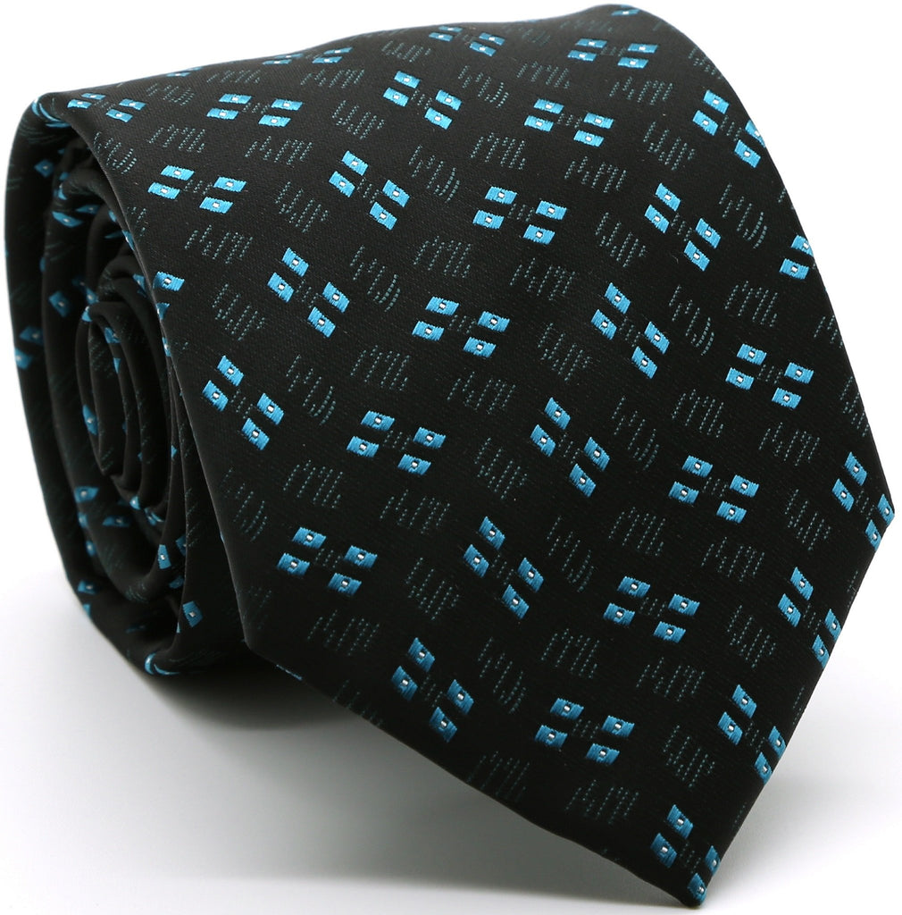 Mens Dads Classic Turquoise Geometric Pattern Business Casual Necktie & Hanky Set QO-6 - FHYINC best men