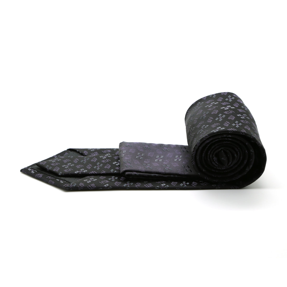 Ferrecci Mens Black/Grey/Lavender Geo Pattern Necktie with Handkerchief Set - FHYINC best men's suits, tuxedos, formal men's wear wholesale