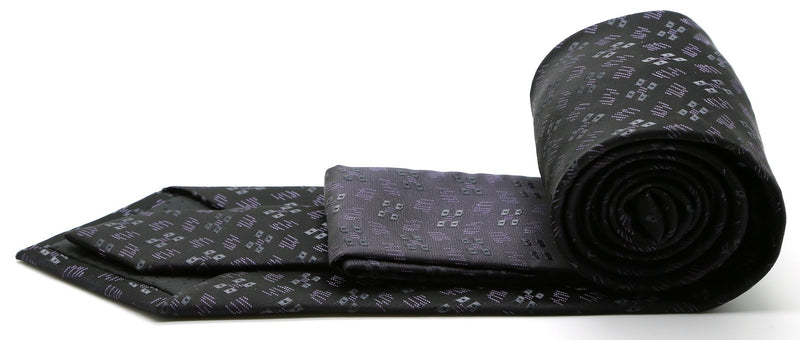 Mens Dads Classic Black Geometric Pattern Business Casual Necktie & Hanky Set QO-8 - FHYINC best men's suits, tuxedos, formal men's wear wholesale