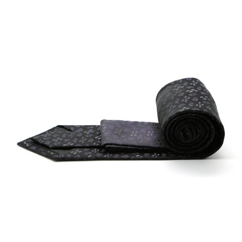Ferrecci Mens Black/Grey/Lavender Geo Pattern Necktie with Handkerchief Set