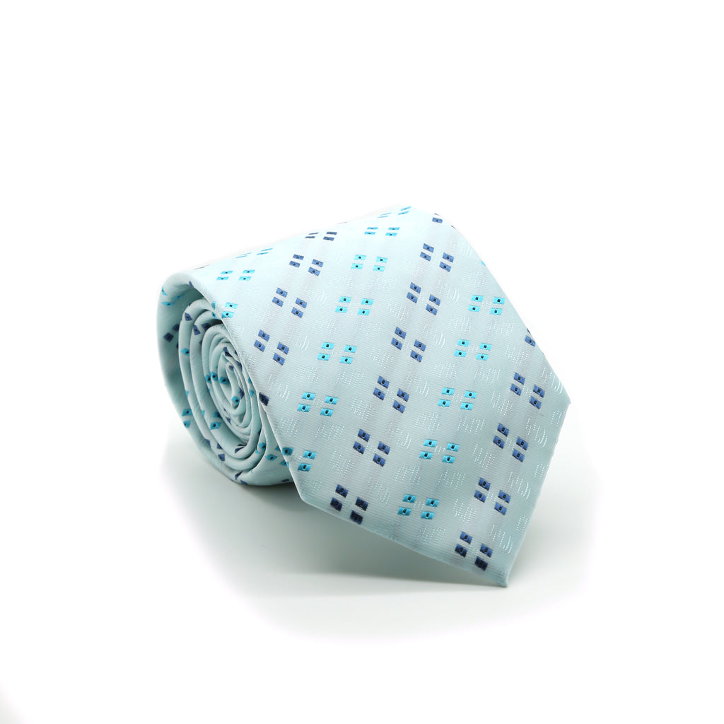 Ferrecci Mens Lite Blue Geo Pattern Necktie with Handkerchief Set - FHYINC best men