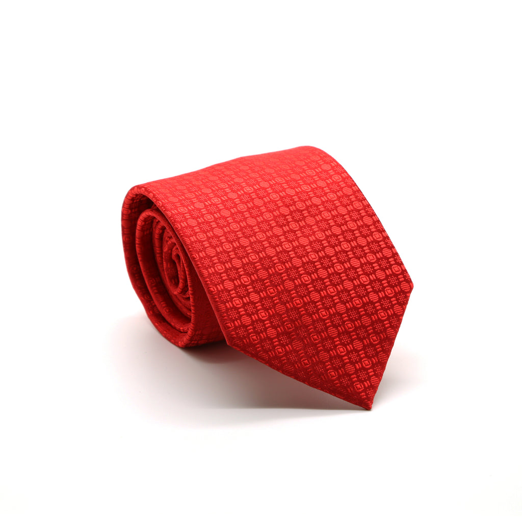 Ferrecci Mens Red Geometric Necktie with Handkerchief Set - FHYINC best men