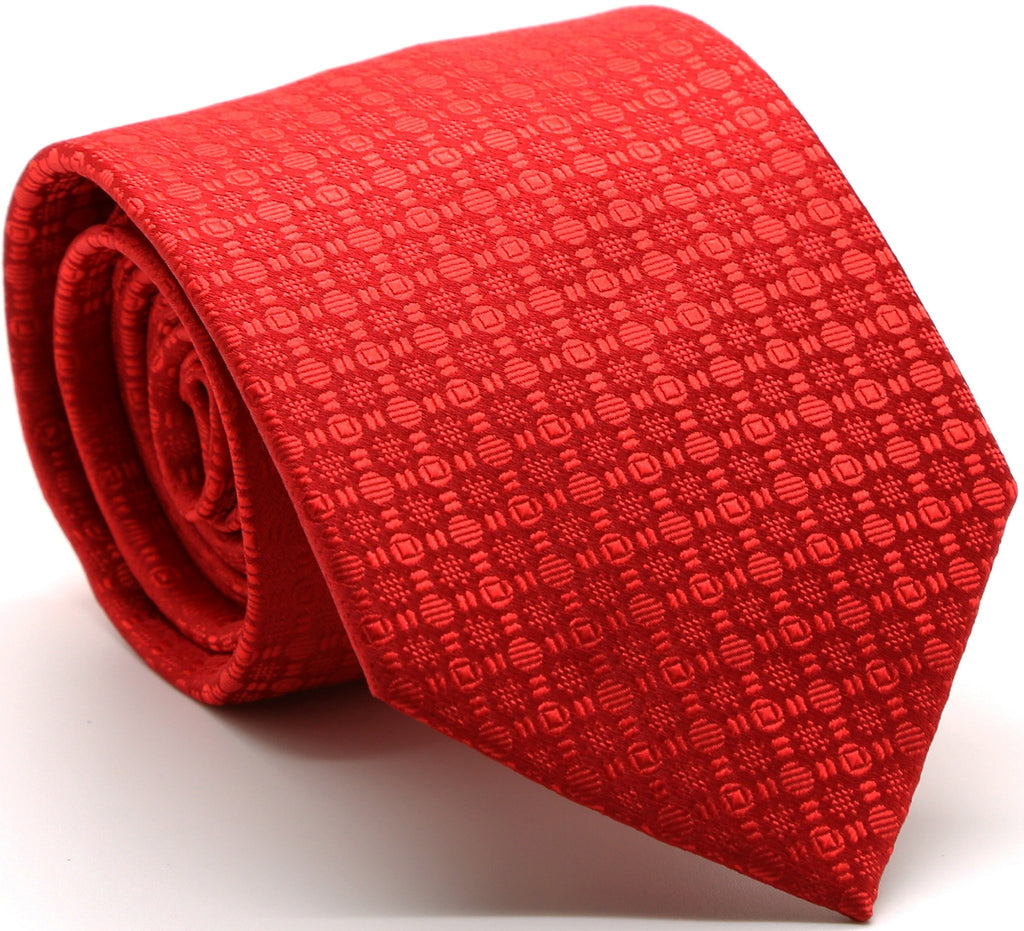 Mens Dads Classic Red Geometric Pattern Business Casual Necktie & Hanky Set R-1 - FHYINC best men
