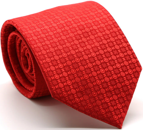 Mens Dads Classic Red Geometric Pattern Business Casual Necktie & Hanky Set R-1