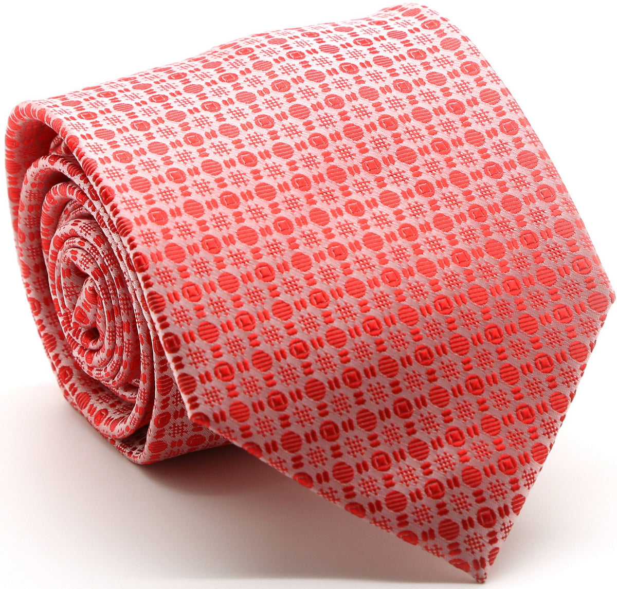 Mens Dads Classic Red Geometric Pattern Business Casual Necktie & Hanky Set R-13 - FHYINC best men's suits, tuxedos, formal men's wear wholesale
