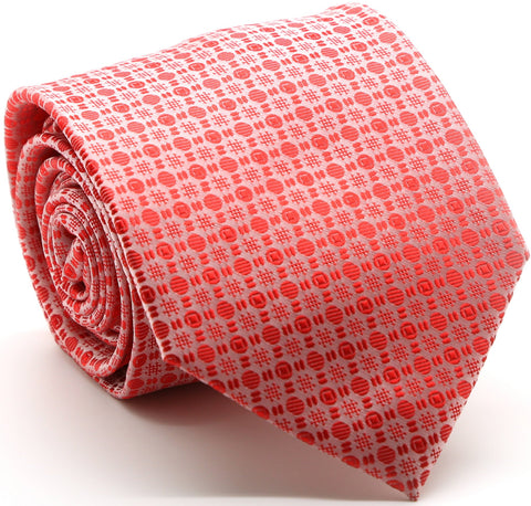Mens Dads Classic Red Geometric Pattern Business Casual Necktie & Hanky Set R-13