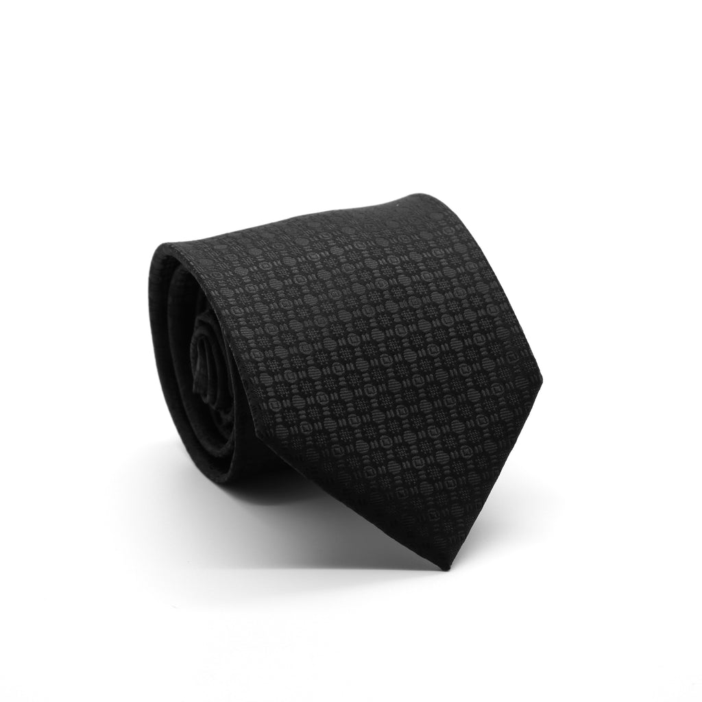 Ferrecci Mens Black/Black Geometric Necktie with Handkerchief Set - FHYINC best men
