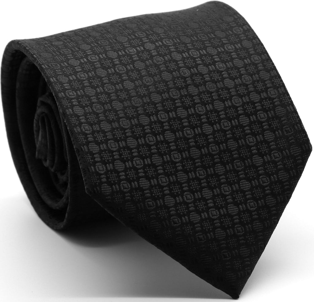 Mens Dads Classic Black Geometric Pattern Business Casual Necktie & Hanky Set R-2 - FHYINC best men