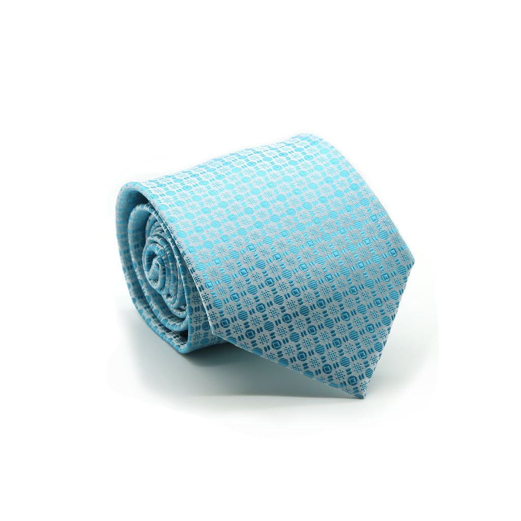 Ferrecci Mens Turquoise Geometric Necktie with Handkerchief Set - FHYINC best men