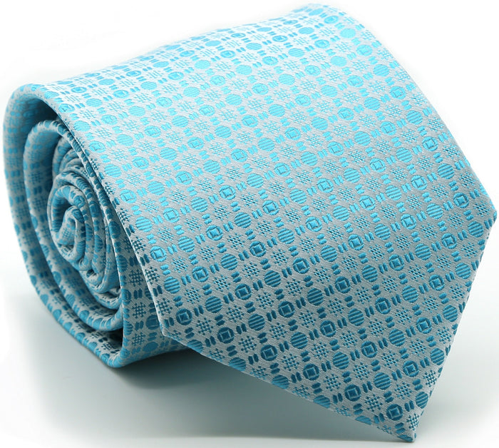 Mens Dads Classic Turquoise Geometric Pattern Business Casual Necktie & Hanky Set R-3 - FHYINC best men's suits, tuxedos, formal men's wear wholesale