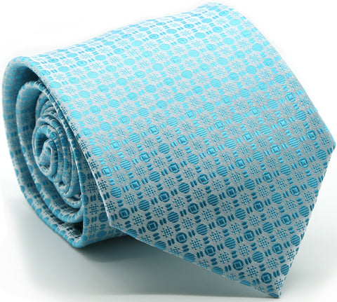 Mens Dads Classic Turquoise Geometric Pattern Business Casual Necktie & Hanky Set R-3