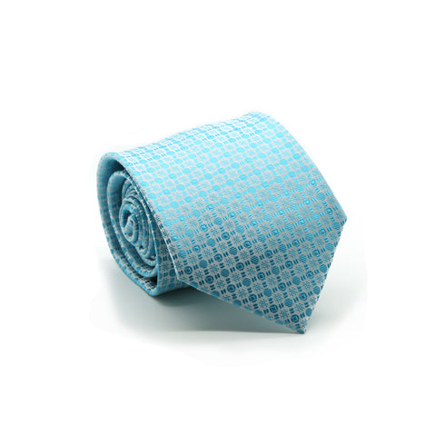 Ferrecci Mens Turquoise Geometric Necktie with Handkerchief Set