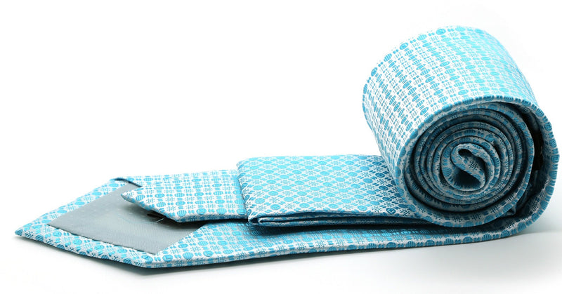 Mens Dads Classic Turquoise Geometric Pattern Business Casual Necktie & Hanky Set R-3 - FHYINC best men's suits, tuxedos, formal men's wear wholesale