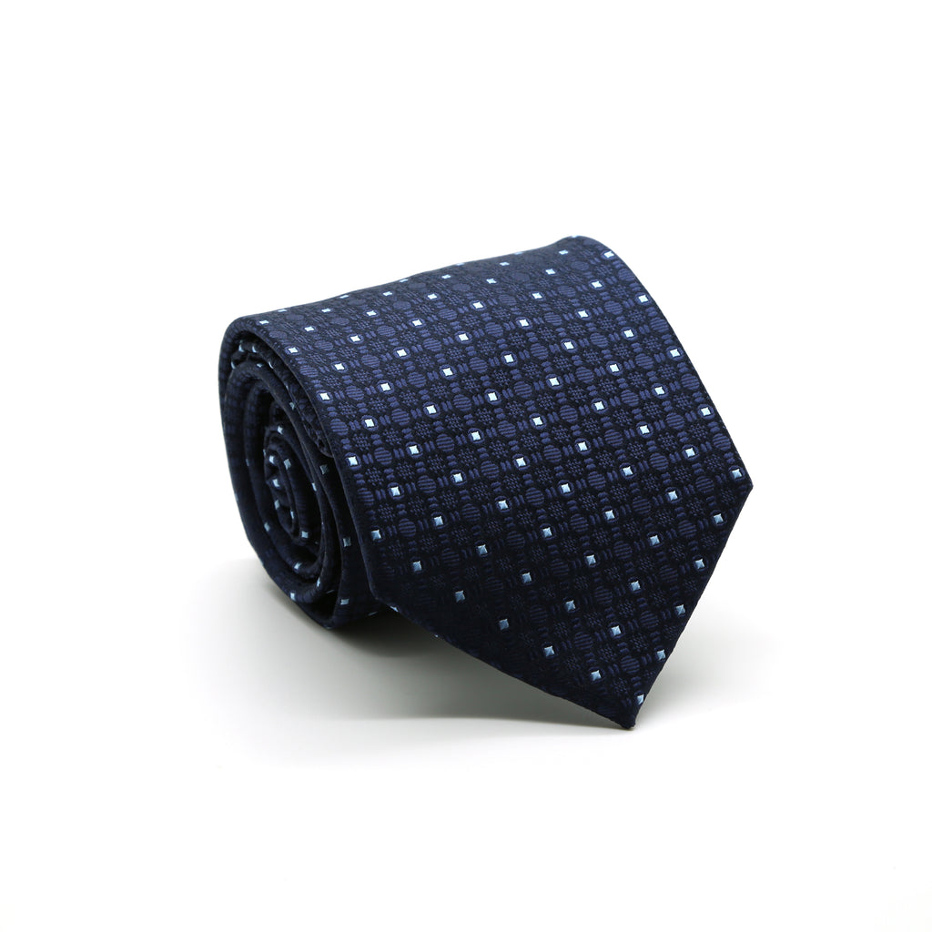 Ferrecci Mens Navy Geometric Necktie with Handkerchief Set - FHYINC best men