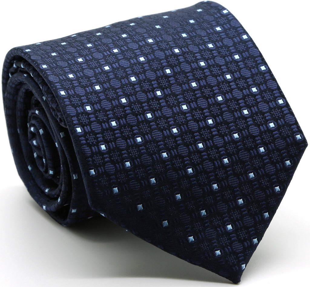 Mens Dads Classic Navy Geometric Pattern Business Casual Necktie & Hanky Set R-4 - FHYINC best men