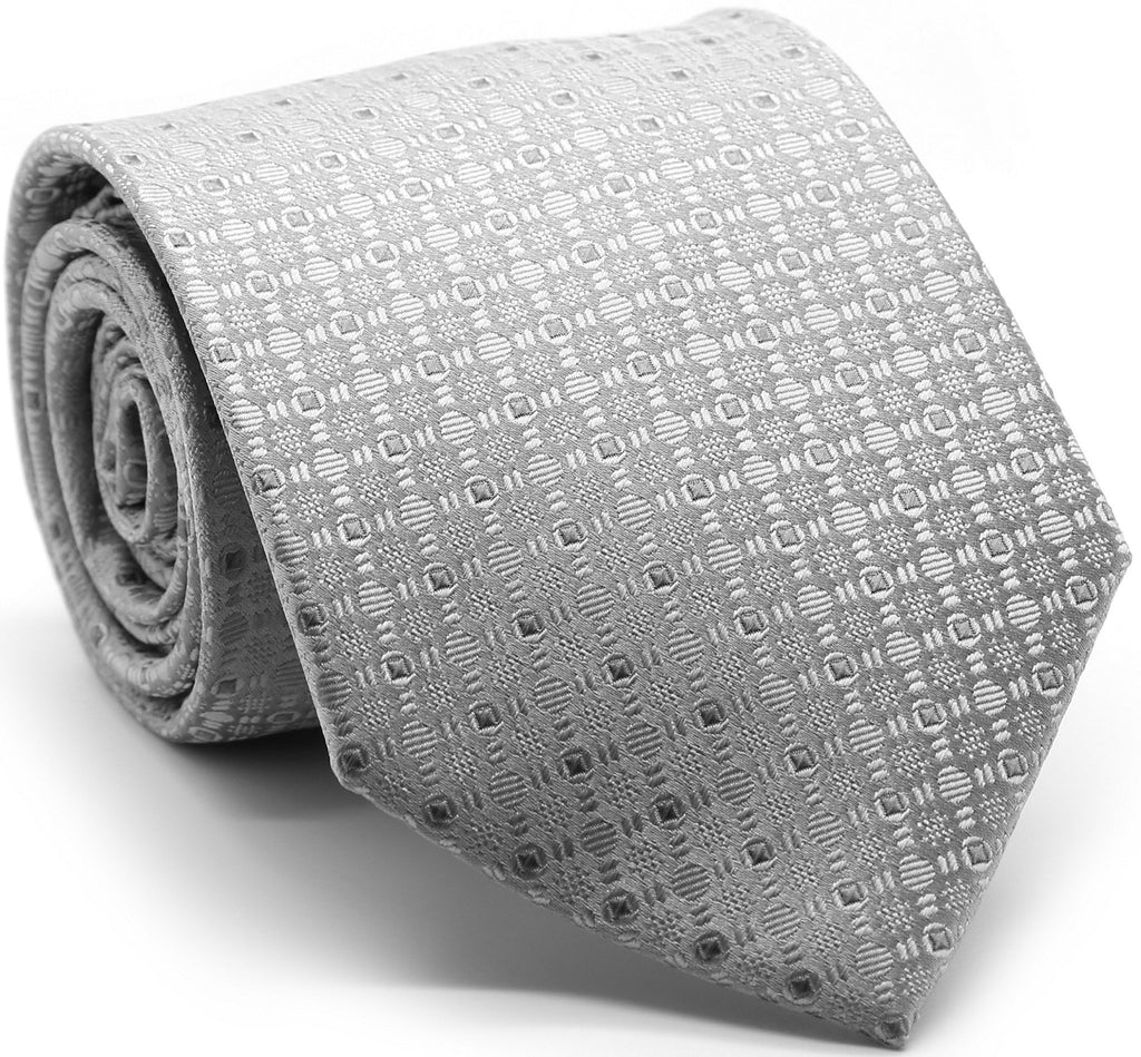 Mens Dads Classic Grey Geometric Pattern Business Casual Necktie & Hanky Set R-5 - FHYINC best men