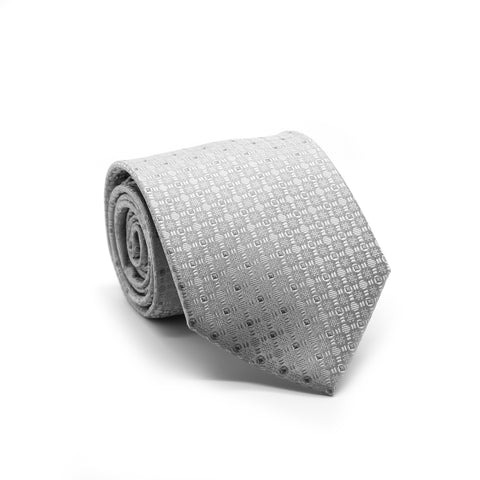 Ferrecci Mens Grey Geometric Necktie with Handkerchief Set