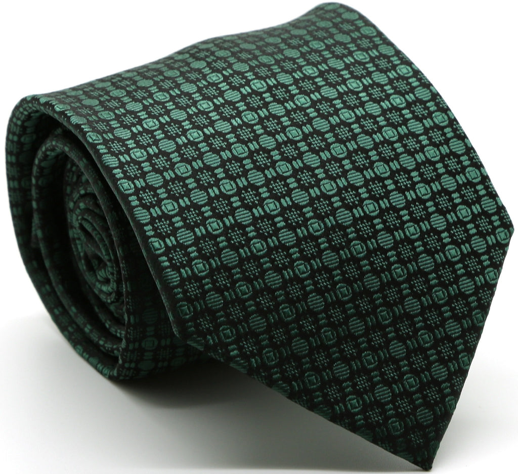Mens Dads Classic Green Geometric Pattern Business Casual Necktie & Hanky Set R-6 - FHYINC best men