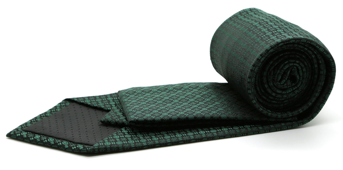 Mens Dads Classic Green Geometric Pattern Business Casual Necktie & Hanky Set R-6 - FHYINC best men's suits, tuxedos, formal men's wear wholesale