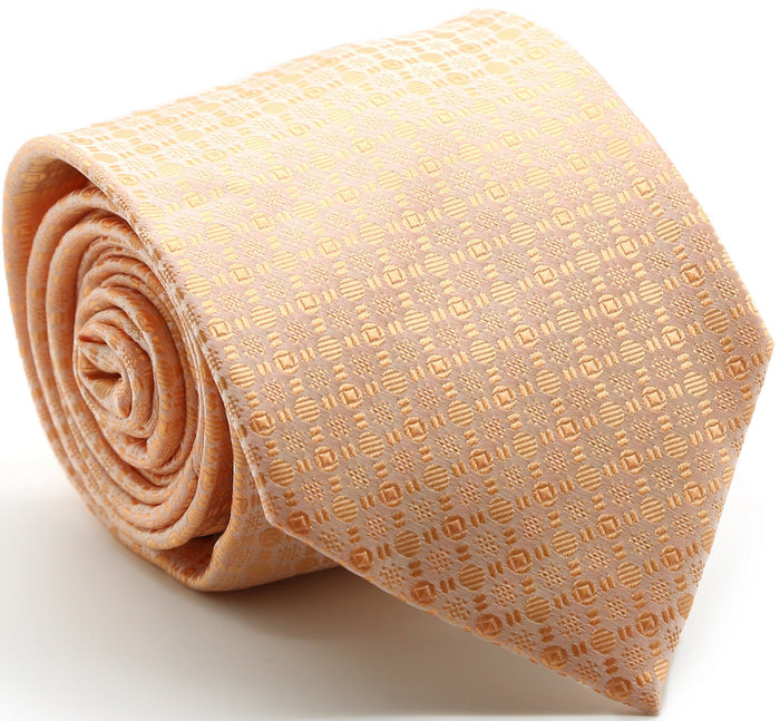 Mens Dads Classic Peach Geometric Pattern Business Casual Necktie & Hanky Set R-7 - FHYINC best men's suits, tuxedos, formal men's wear wholesale