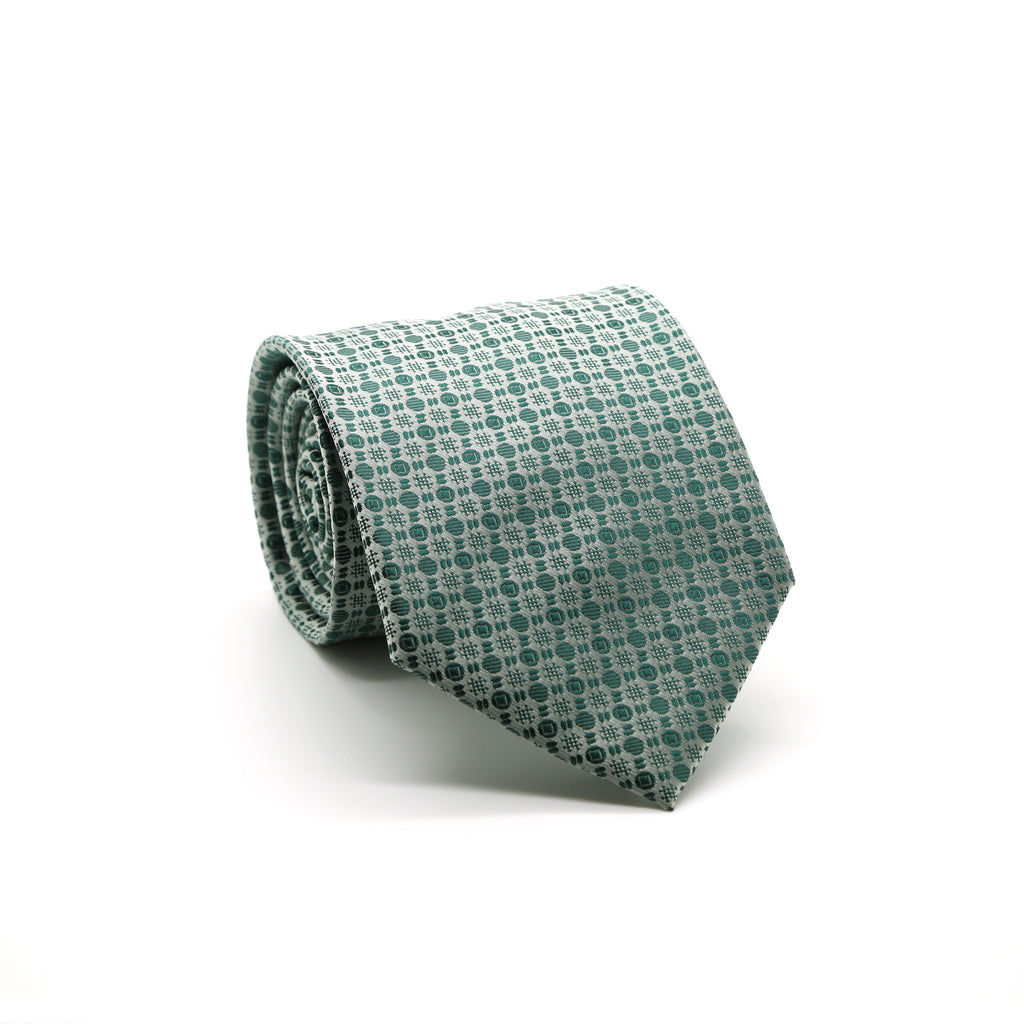 Ferrecci Mens Green Geometric Necktie with Handkerchief Set - FHYINC best men