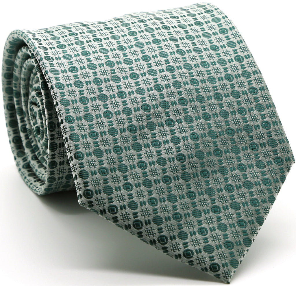 Mens Dads Classic Green Geometric Pattern Business Casual Necktie & Hanky Set R-8 - FHYINC best men