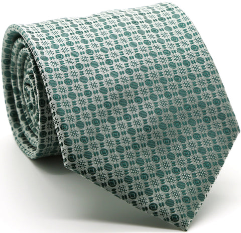 Mens Dads Classic Green Geometric Pattern Business Casual Necktie & Hanky Set R-8