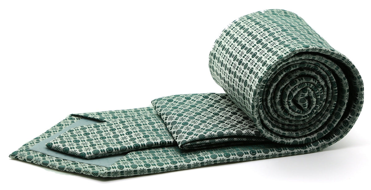 Mens Dads Classic Green Geometric Pattern Business Casual Necktie & Hanky Set R-8 - FHYINC best men's suits, tuxedos, formal men's wear wholesale