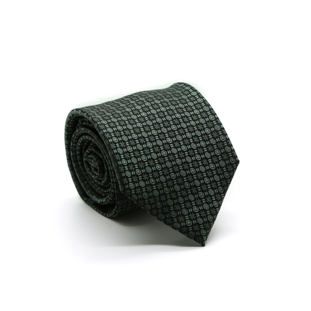 Ferrecci Mens Grey Geometric Necktie with Handkerchief Set - FHYINC best men