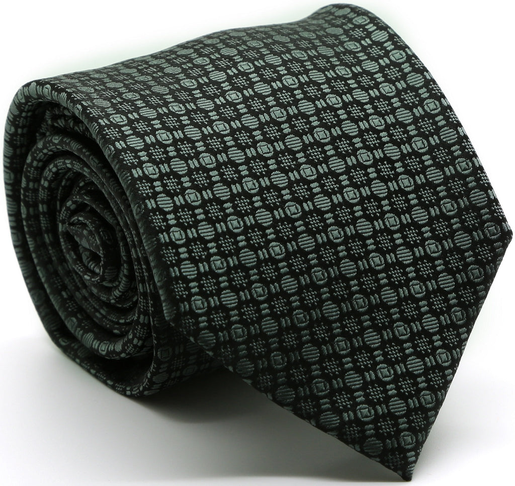 Mens Dads Classic Grey Geometric Pattern Business Casual Necktie & Hanky Set R-9 - FHYINC best men