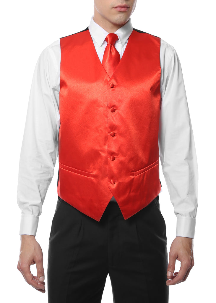 Ferrecci Mens Red Satin 4pc Vest Set - FHYINC best men