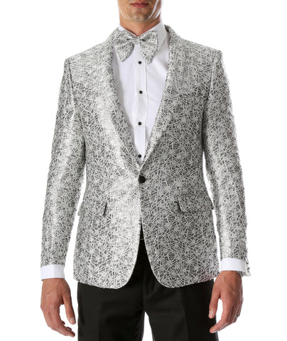 Men's Rene Abstract Silver Modern Fit Shawl Collar Tuxedo Blazer