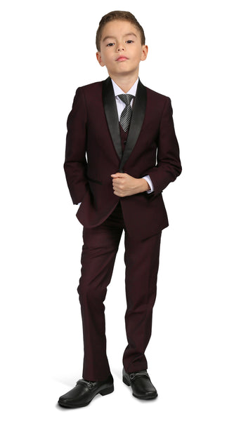 Boys Reno JR 5pc Burgundy Shawl Tuxedo Set - FHYINC best men's suits, tuxedos, formal men's wear wholesale