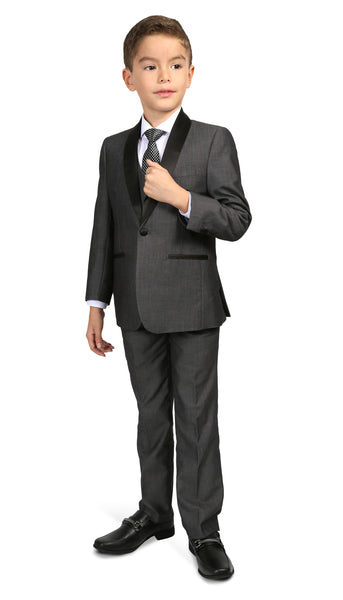 Boys Reno JR 5pc Grey Shawl Tuxedo Set - FHYINC best men's suits, tuxedos, formal men's wear wholesale