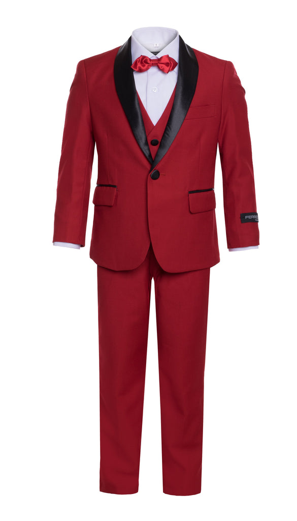 Boys Reno JR 5pc Red Shawl Tuxedo Set - FHYINC best men