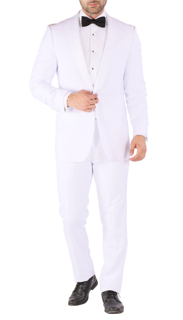 Reno Mens All White 2pc Slim Fit Shawl Collar Tuxedo - FHYINC best men