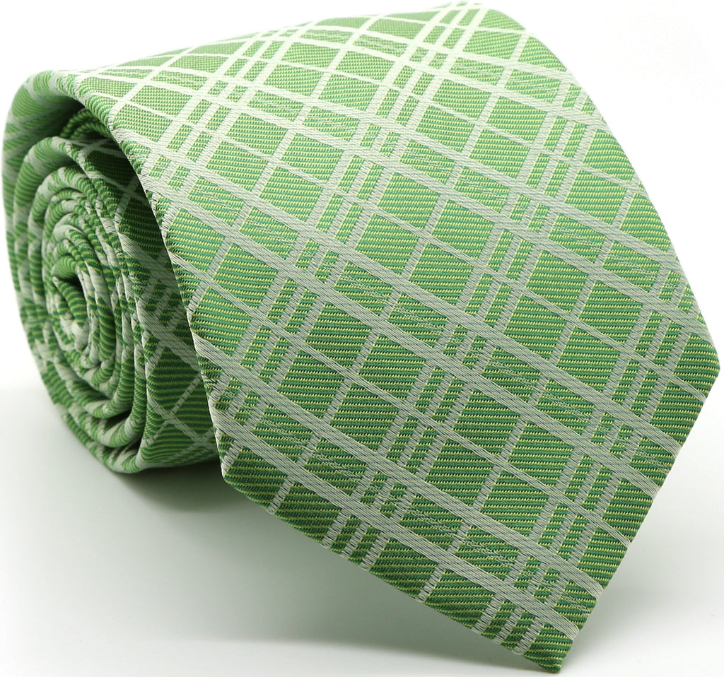 Mens Dads Classic Green Striped Pattern Business Casual Necktie & Hanky Set RO-3 - FHYINC best men